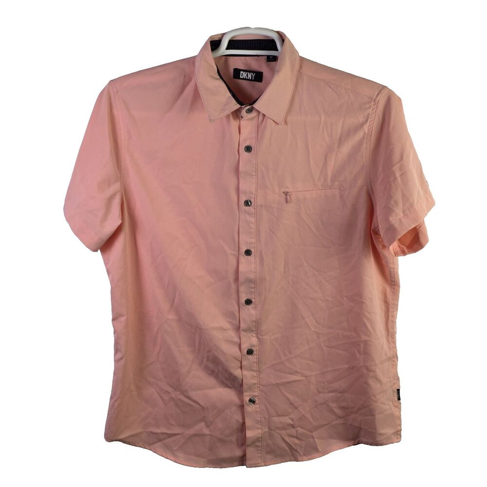 Vintage DKNY Women's Peach Medium Short Sleeve Shirt‎